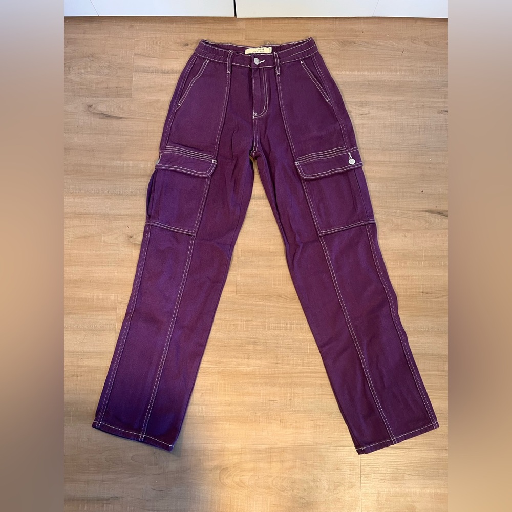 Purple Cargo Denim with White Stitching